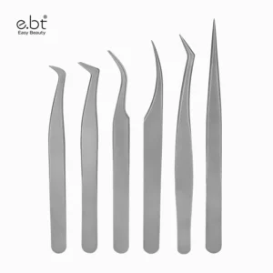 Matte Silver Tweezers 6pcs